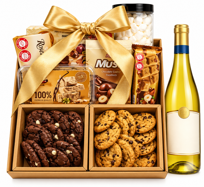 Elegant Wine, Cookies & Chocolate Gift Box