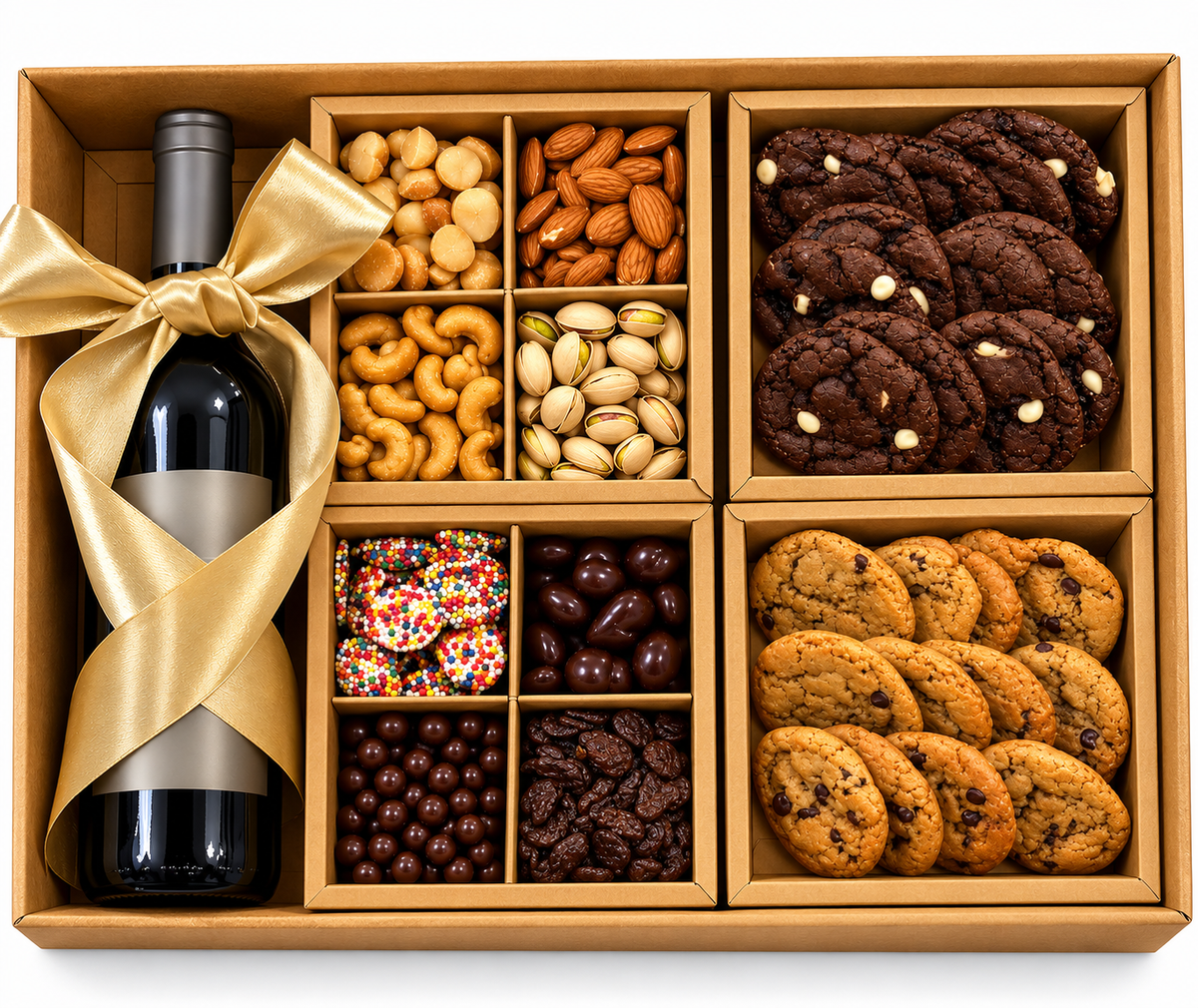 Deluxe Wine, Cookies, Chocolate & Nuts Gift Box